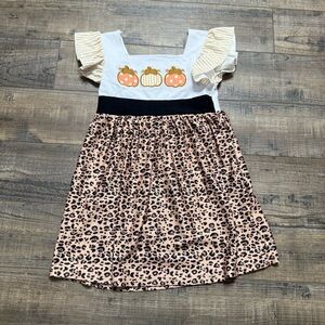 Leopard Print Pumpkin Dress with Ruffle Sleeves Fall Autumn